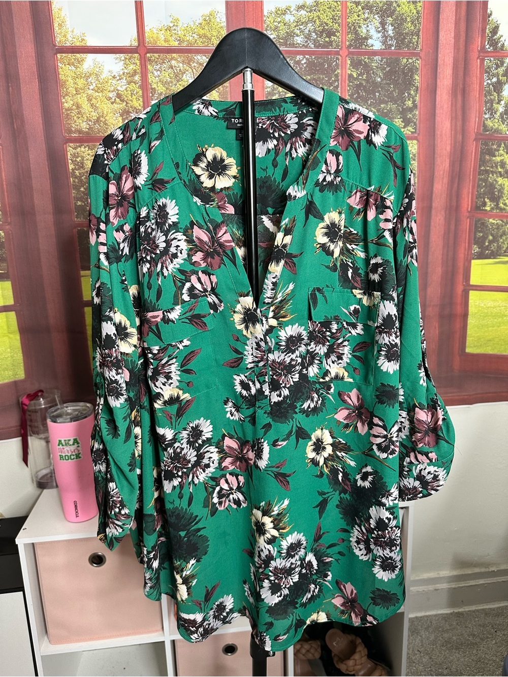torrid Emerald Green Floral V-Neck Blouse